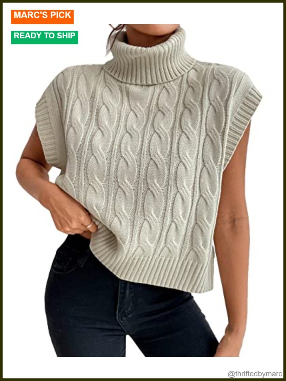 Cable Knit Turtleneck Sleeveless Sweater Vest Crop Tank Top